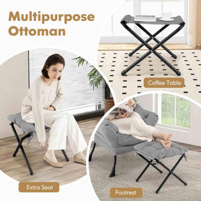 Lazy Chair with Ottoman, Modern Accent Chair with Folding Footrest, Head Pillow, Armrests, Storage Pocket