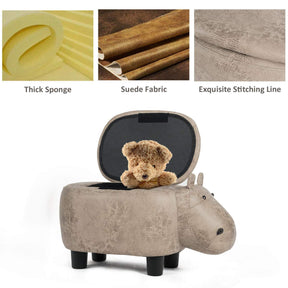 Giantex Storage Footrest Ottoman, Cute Animal Footstool, Hippo Upholstered Storage Ottoman w/Suede Fabric