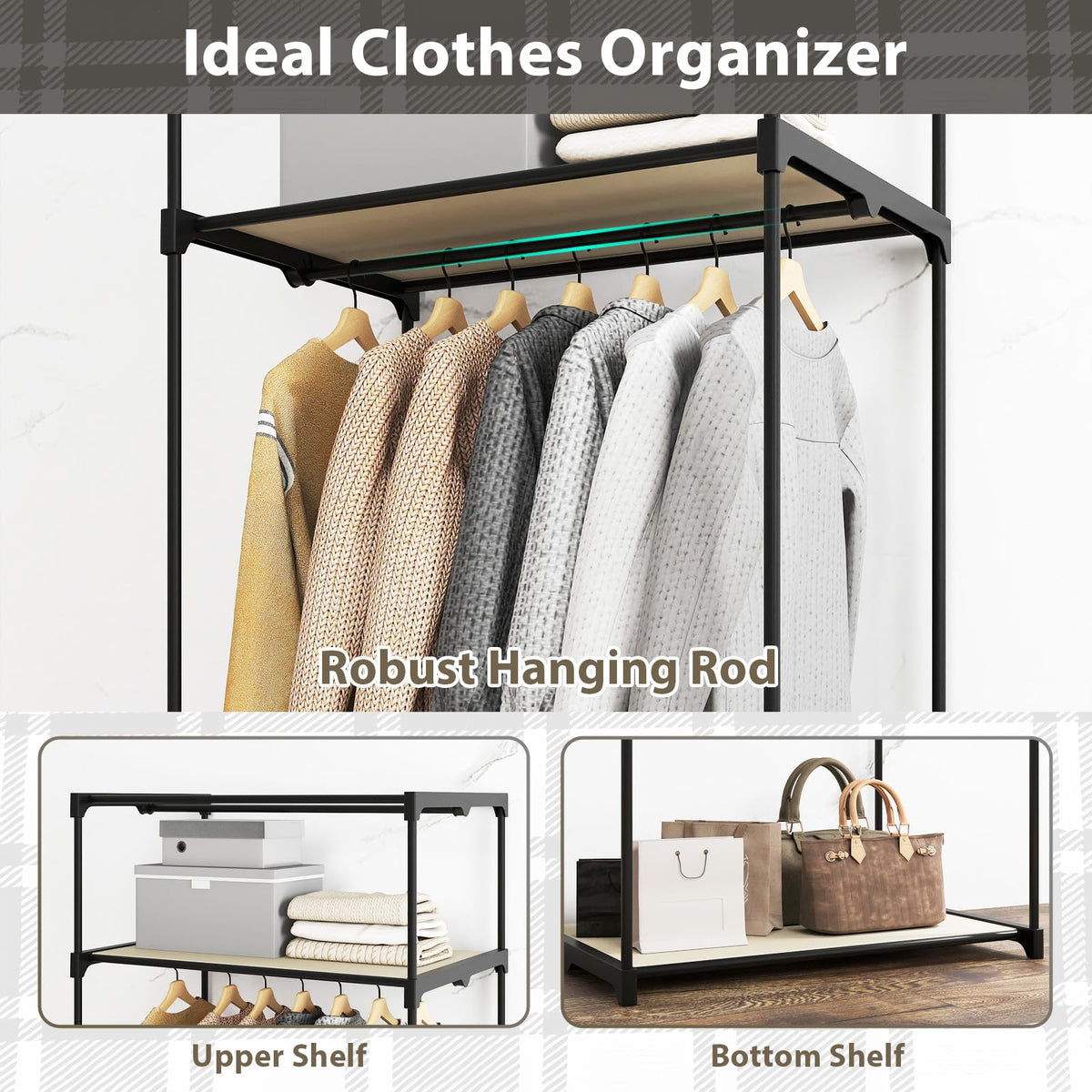 Fabric Wardrobe Portable Single Clothes Closet w/Hanging Rail