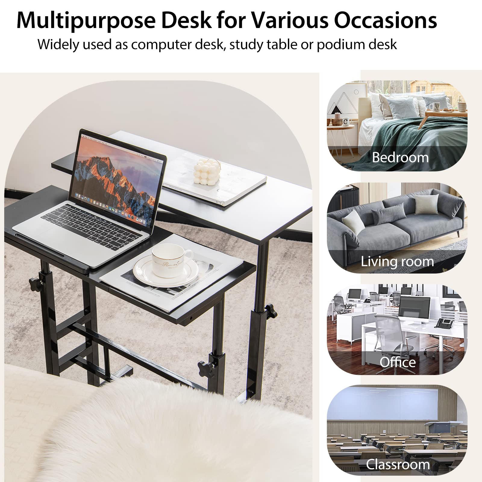 Giantex Mobile Stand up Computer Desk, Rolling Standing Laptop Cart with 2 Tilting Desktops