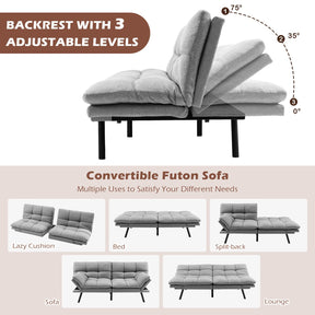 Convertible 3 Seater Sofa Bed, Memory Foam Futon Couch Bed w/Adjustable Backrest & Armrests