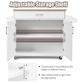 Giantex Wooden Rolling Kitchen Island, Storage Cart Trolley w/ Adjustable Shelf, Spice Storage Sgelf, Towel Rack & Drawer