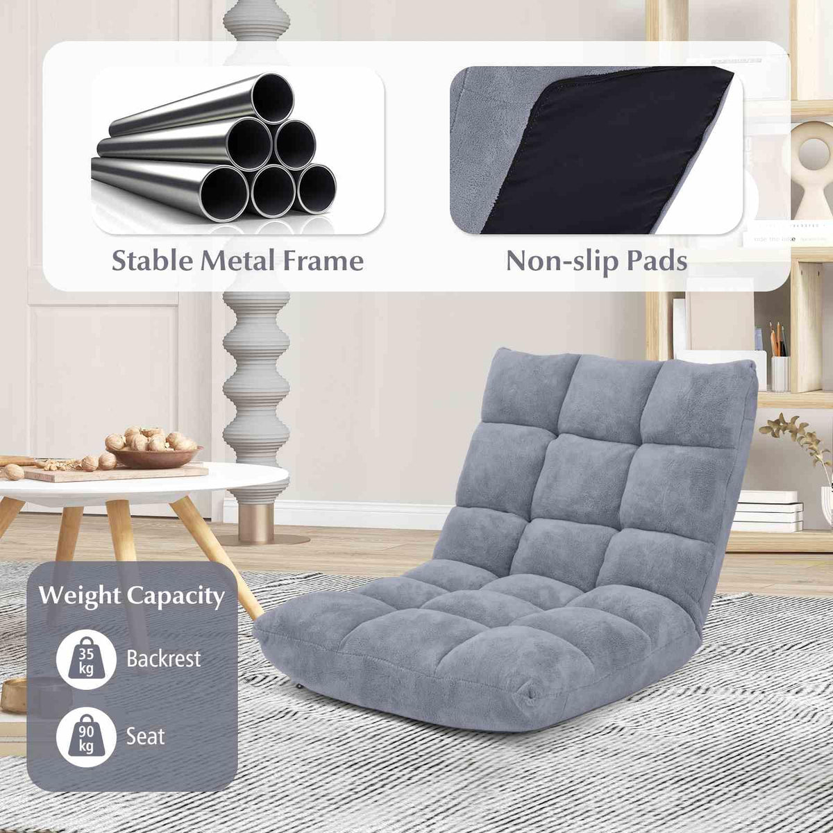 Floor Chair with 14 Adjustable Angles, Gaming Sofa w/High-Resilience Foam & Removable Cover