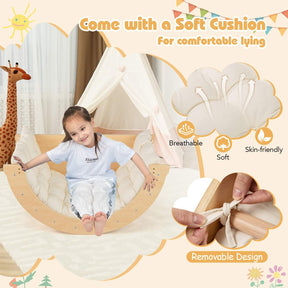 6 in 1 Climbing Arch Playset Wooden Rocker Stoppers Table w/Removable Cushion