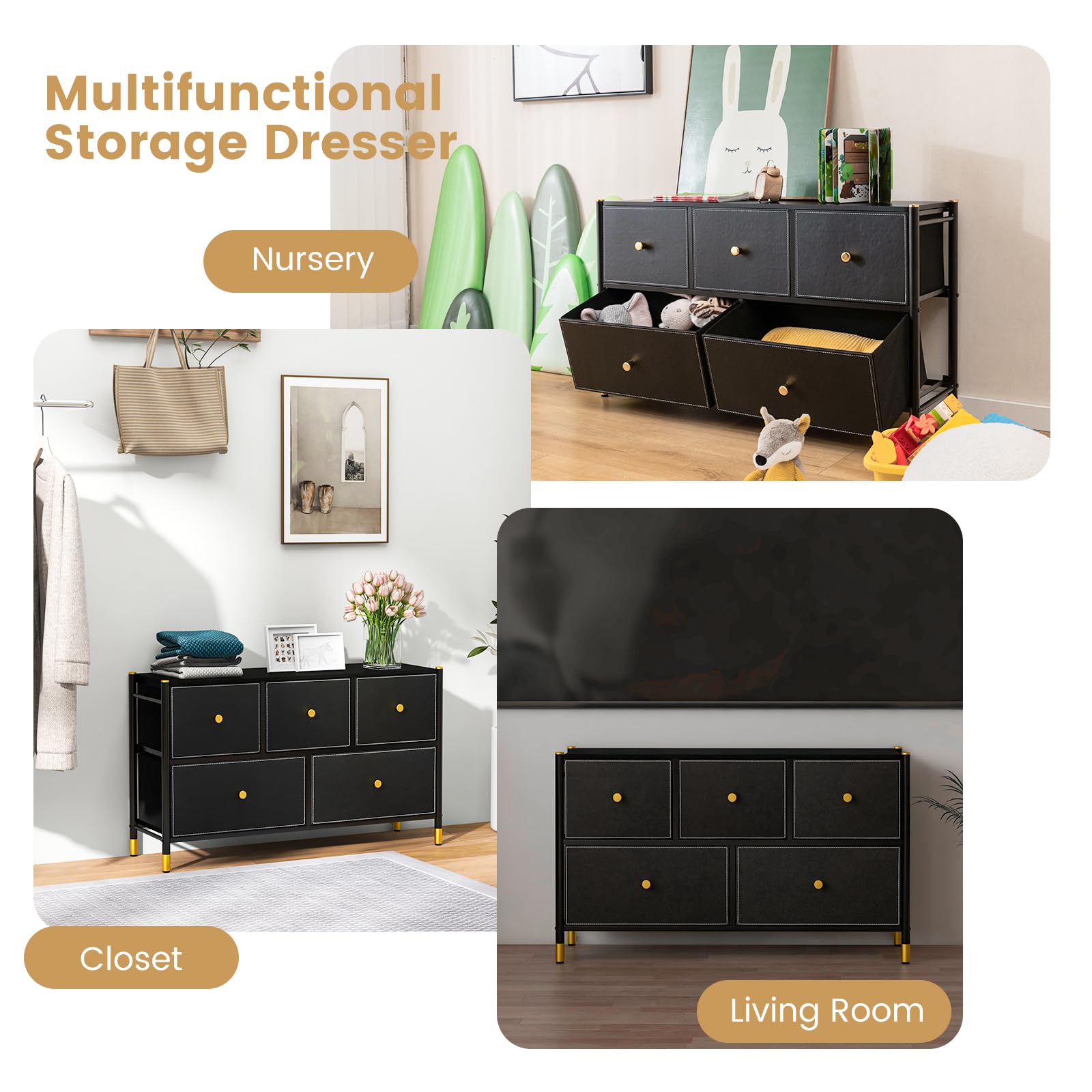 Giantex Dresser with 5 Drawers, Fabric Dresser Tower