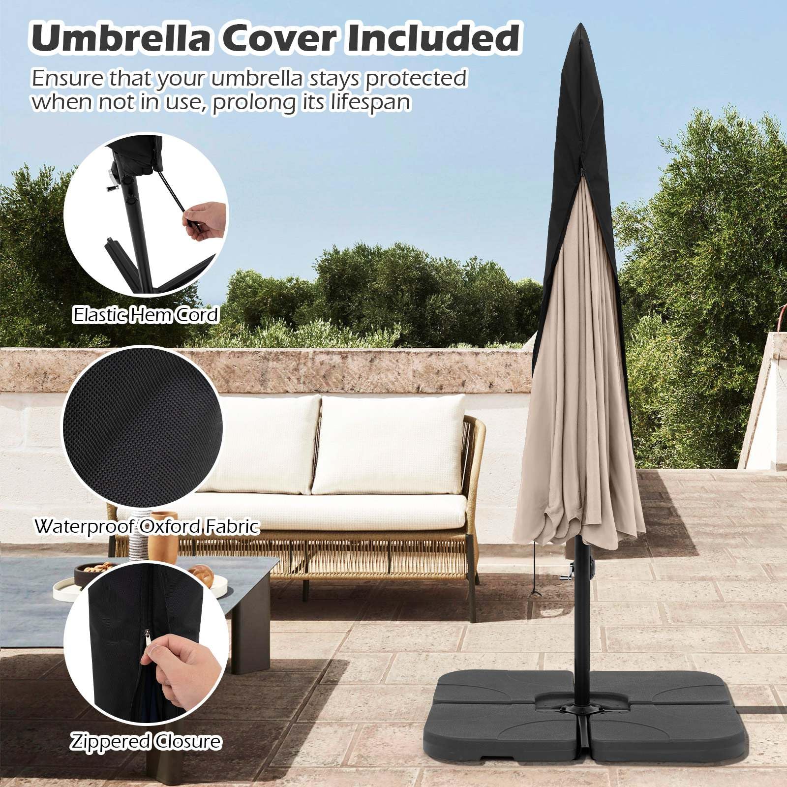 3m Offset Hanging Umbrella with Cover Patio Cantilever Umbrella w/Easy Tilt Adjustment
