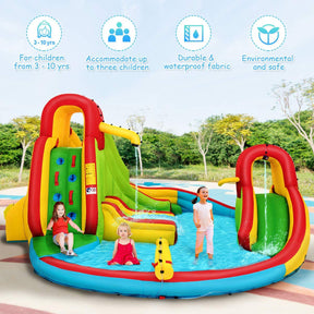 Inflatable Water Park Jumping Castle, Kids Jumping Bounce House w/ Large Splash Pool, Slides