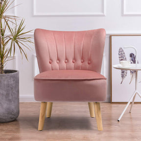 Velvet Accent Chair, Soft Upholstered Modern Leisure Chair w/Solid Wood Legs, Non-Slip Pads