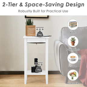 Giantex End Table, Versatile 2-Tier Tall Side Table with 4 Solid Wood Legs, Rectangle Narrow Compact Storage End Table
