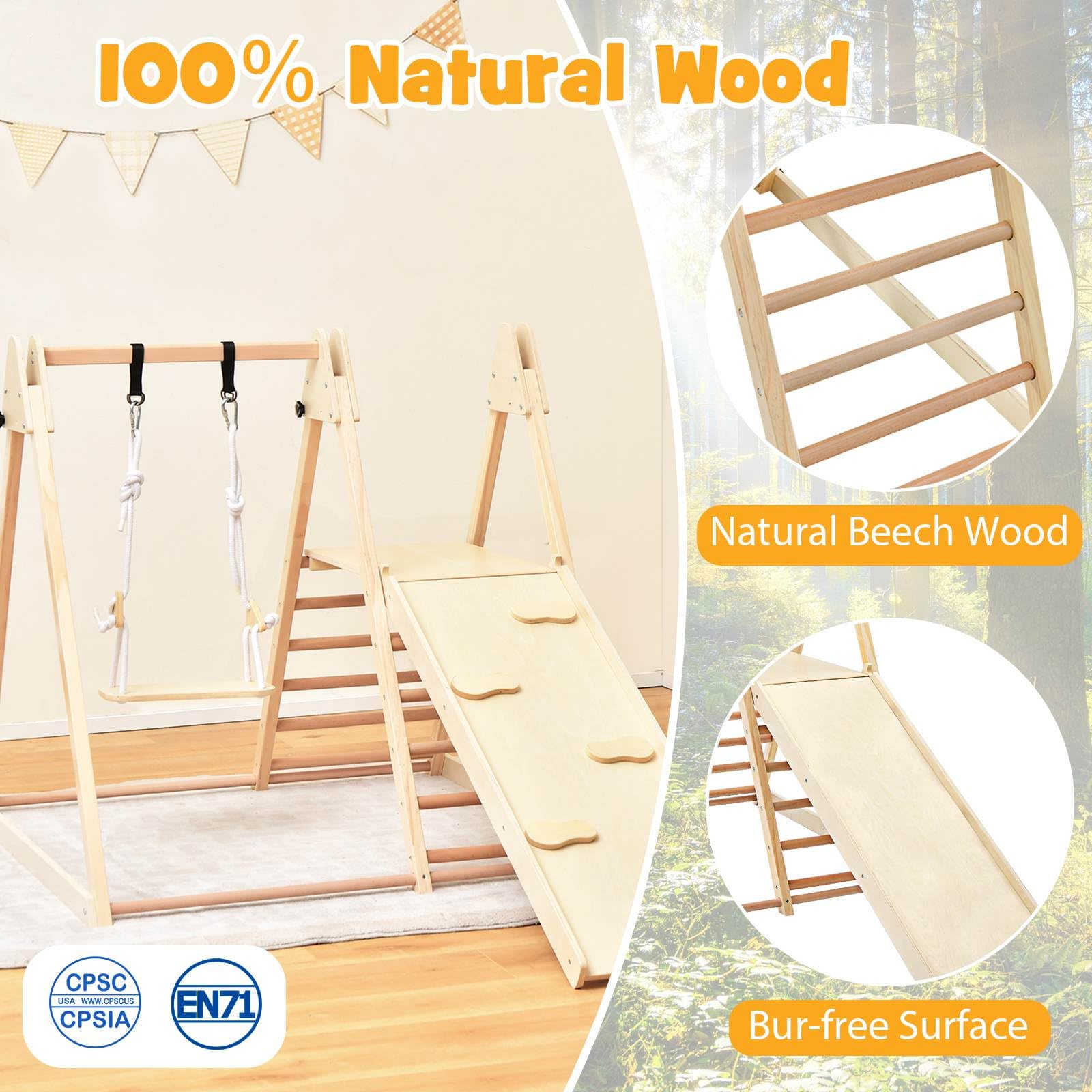 Foldable Montessori Climber Playset with Fun Slide & Adjustable Swing