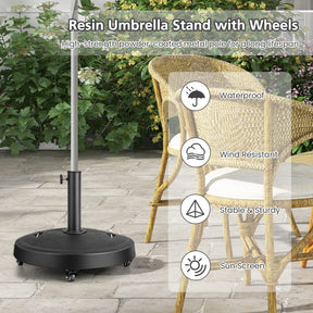 23KG Outdoor Umbrella Base w/Wheels, Handles, 52CM Round Table Market Umbrella Stand