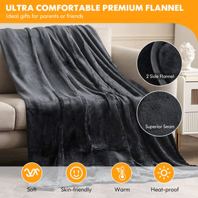 Electric Heated Blanket Throw, Double-Sided Fleece Soft Fast Heating Blanket w/9 Heat Settings, 9 Hours Timing Function