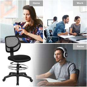 Mesh Drafting Computer Swivel Chair, Office Desk Chair, Ergonomic Armless Executive Task Chair