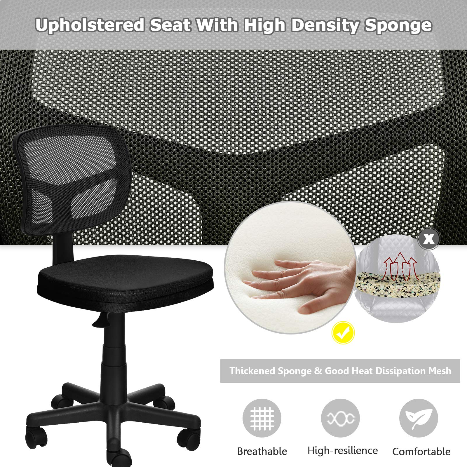 Giantex Low-Back Office Chair, Armless Computer Chair w/Y-Shaped Support