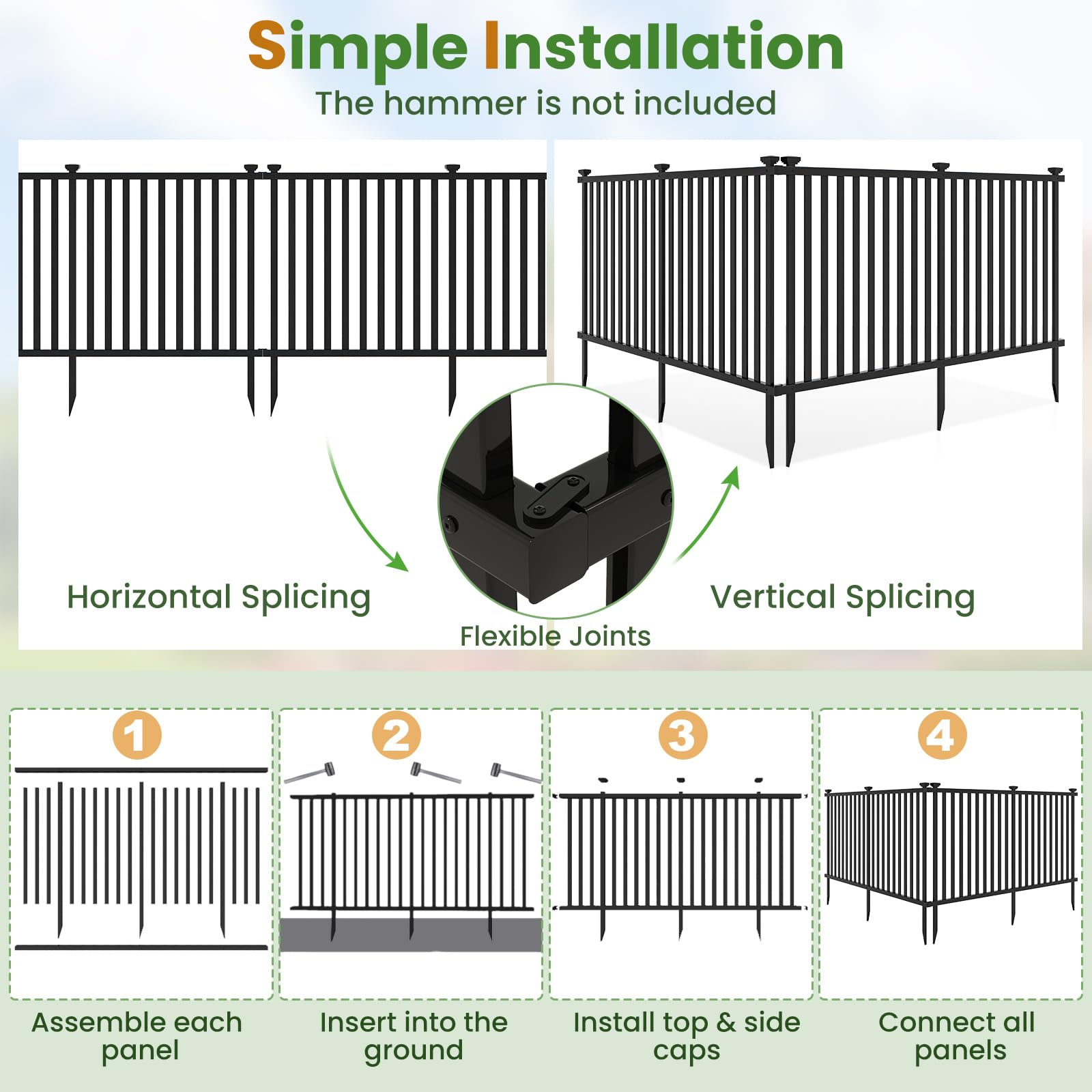 Giantex Picket Fence 2 Panels, 80''W x 37.5''H Decorative Outdoor Garden Fence