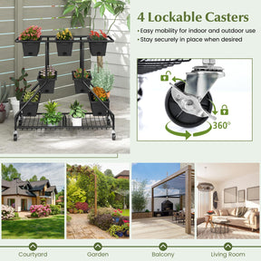 Vertical Raised Garden Bed w/7 Planter Boxes, Storage Baskets, Drainage Holes, 4 Lockable Casters