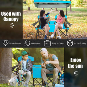 Double Folding Canopy Chair, Outdoor 2-Person Camping Seat with Adjustable Sun Shade