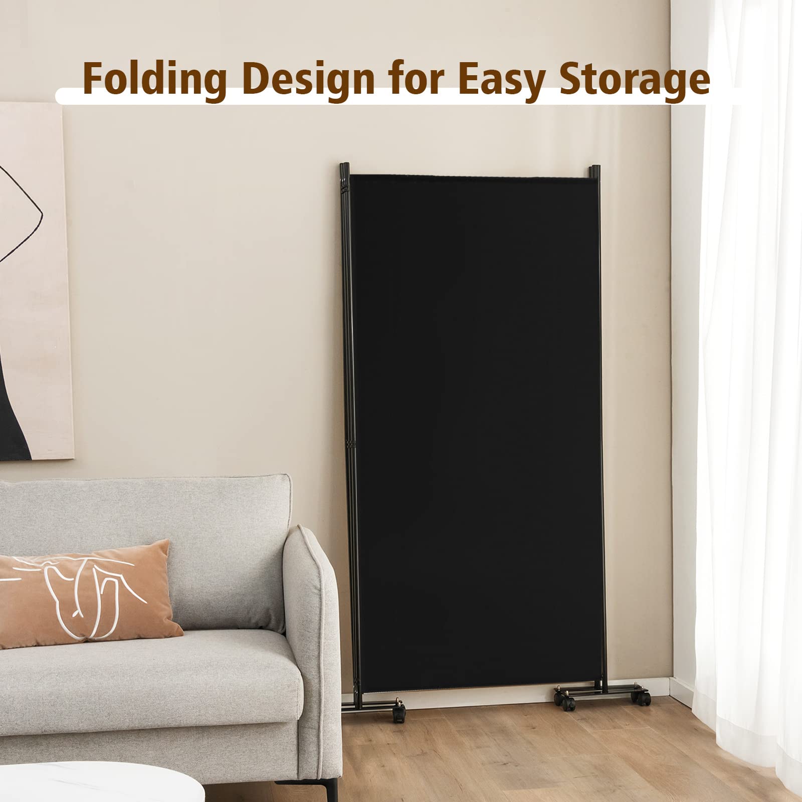 Giantex 3-Panel Folding Room Divider, 180 CM Rolling Privacy Screen with Lockable Wheels