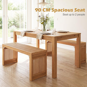 Bamboo Dining Bench, 90CM Long Entryway Bench Indoor Kitchen Bench