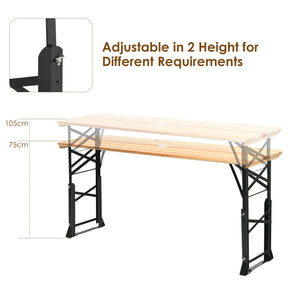 5.5FT Folding Picnic Table, Portable Outdoor Beer Table w/Umbrella Hole & 2 Adjustable Heights
