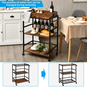 Giantex 3-Tier Kitchen Island Bar Cart, Industrial Serving Cart, Utility Trolley Wine Storage Cart