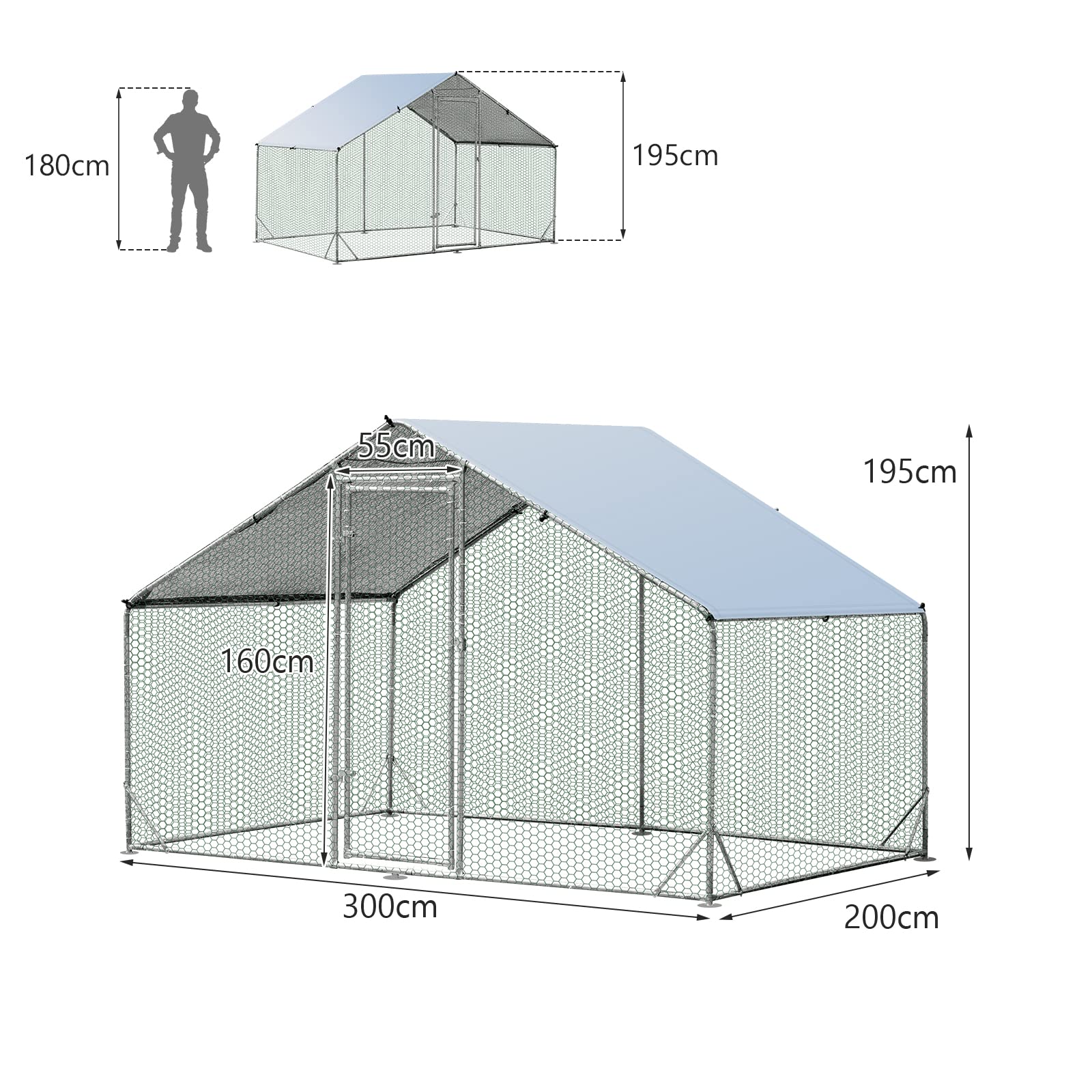 Large Spire-Shaped Chicken Coop (200 cm x 300 cm x 195 cm)