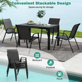 Patio Rattan Chairs Set of 4, Stackable Dining Chair Set with Wicker Woven Backrest & Seat