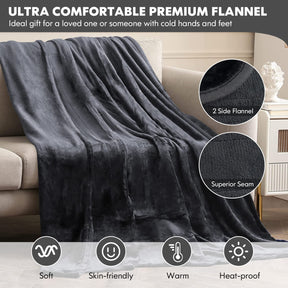 Electric Heated Blanket Throw, Double-Sided Fleece Soft Fast Heating Blanket w/9 Heat Settings, 9 Hours Timing Function