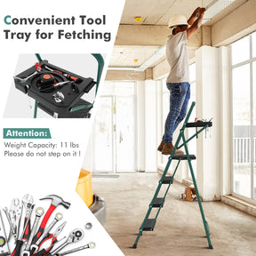 Folding Step Ladder, 4-Step Ladder w/Tool Tray, Non-Slip Footpads & Pedals