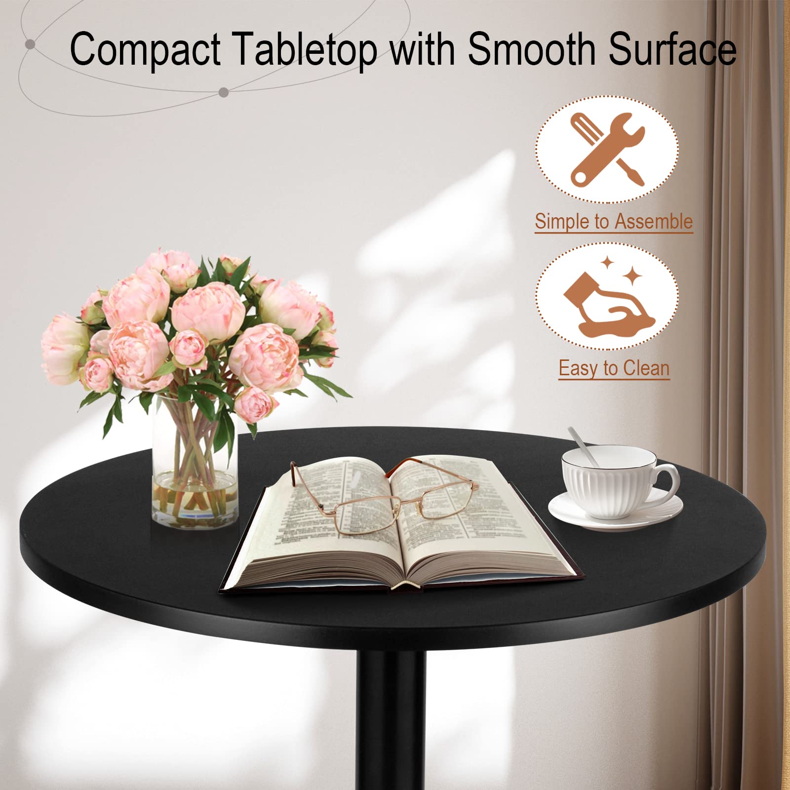 Giantex Pub Bar Table 60cm Round Top 102cm Height Modern Style Standing Circular Cocktail Table