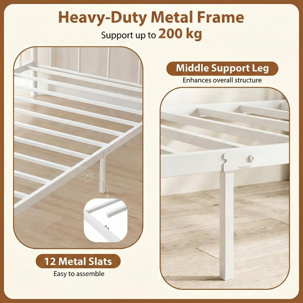 Metal Daybed Frame, 190 x 90 cm Sofa Bed with Classic Headboard