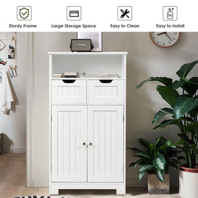 Bathroom Floor Cabinet, Storage Cabinet w/One Open Shelf Two Doors and Two Adjustable Drawers