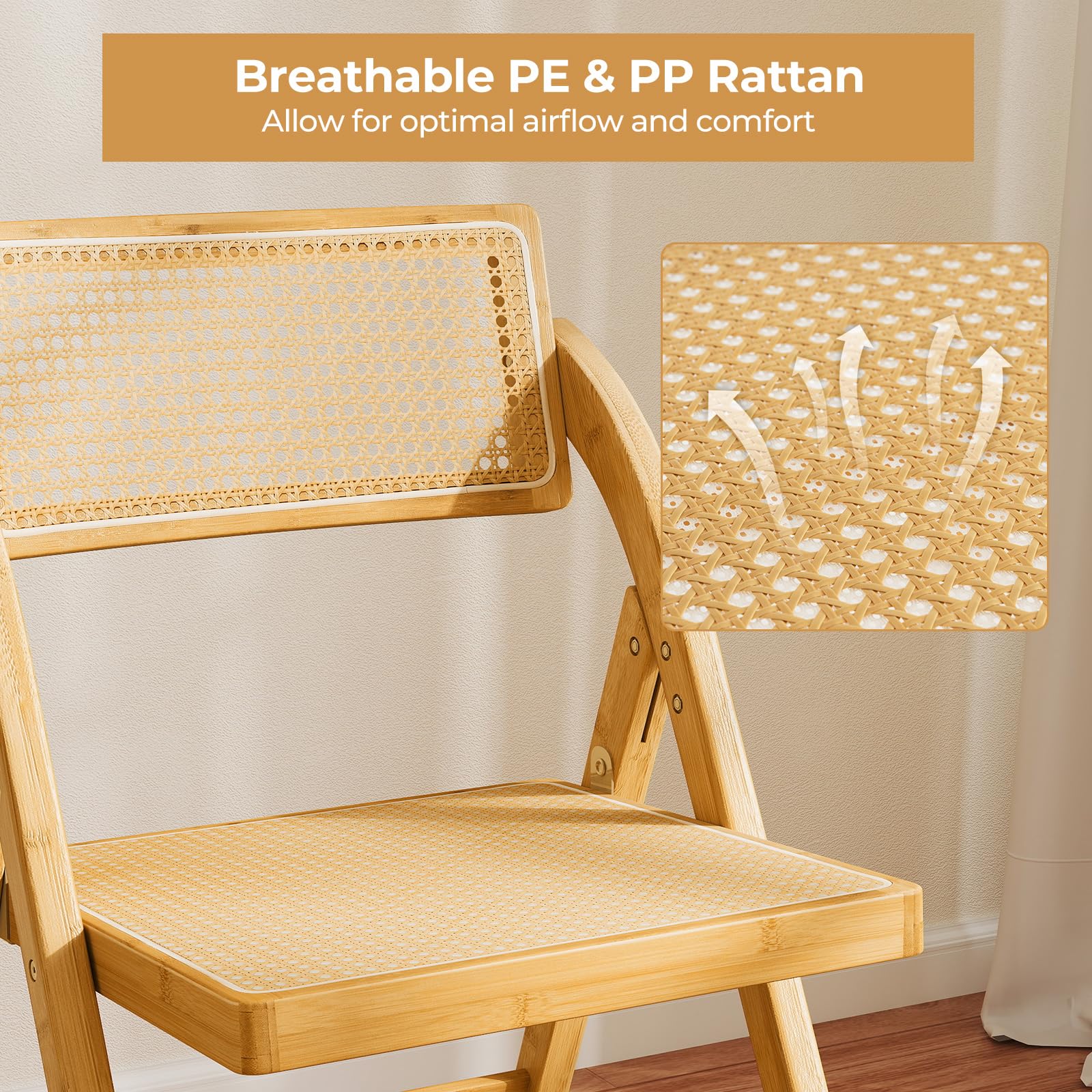 Rattan Cane Folding Chairs Set of 2