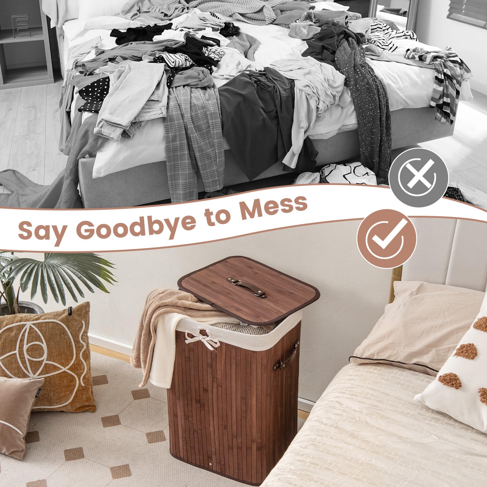 Giantex Laundry Hamper with Lid, 72L Bamboo Laundry Basket with Removable and Machine Washable Liner Bag