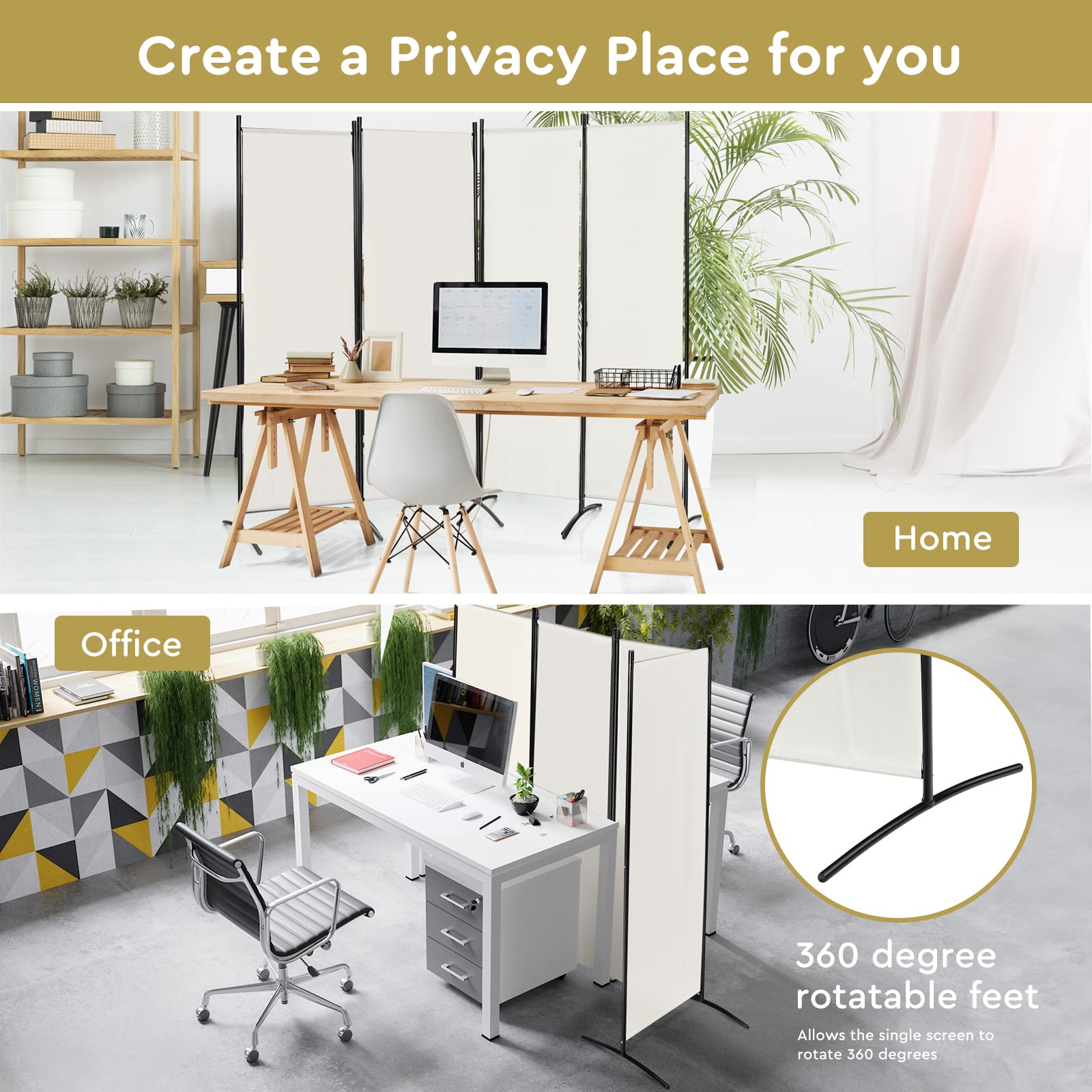 Giantex 4-Panel Room Divider, Folding Privacy Screen, Portable Fabric Wall Divider and Separator w/Steel Frame