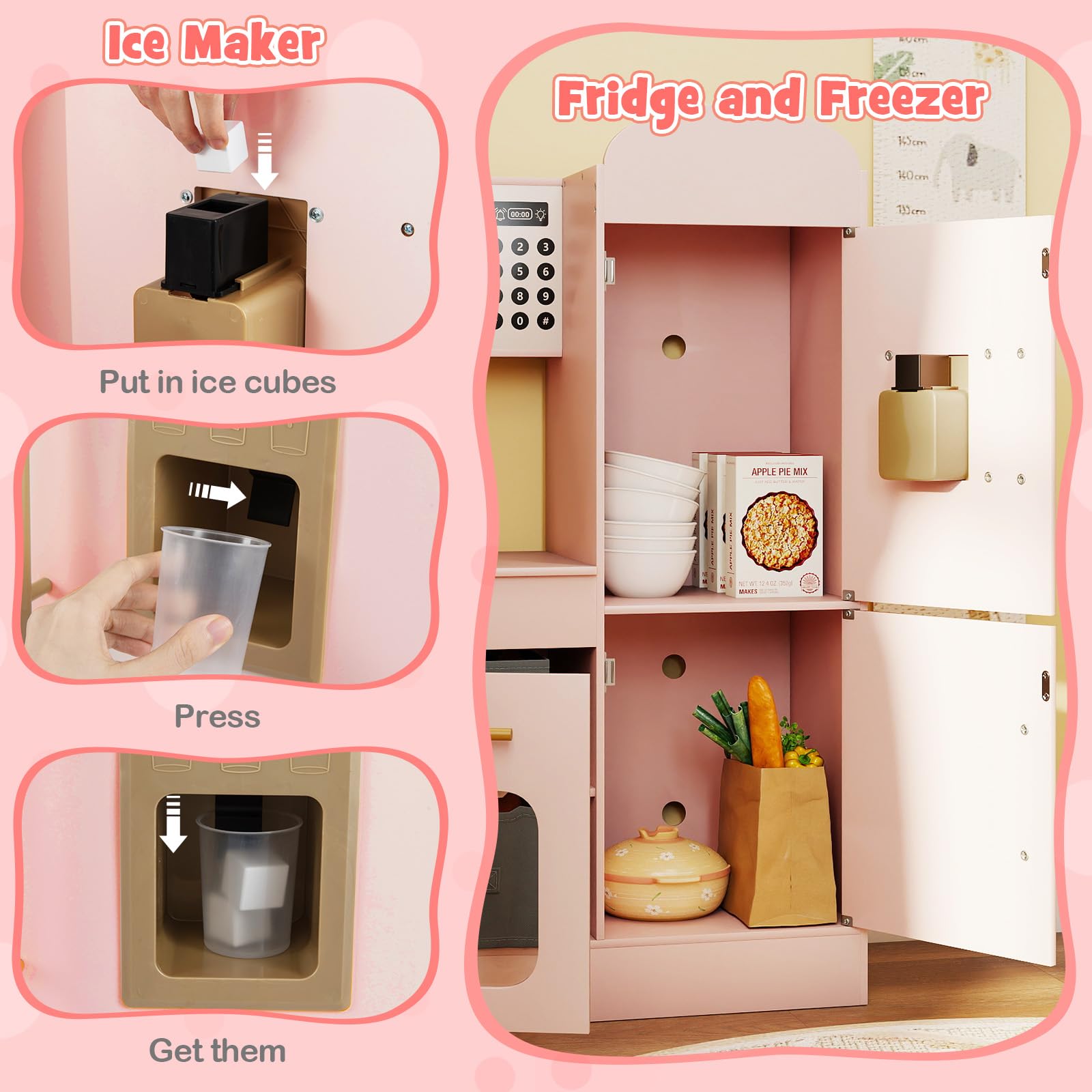 Corner Kitchen with Lights and Sounds, Interactive Wooden Playset w/Retractable Countertop