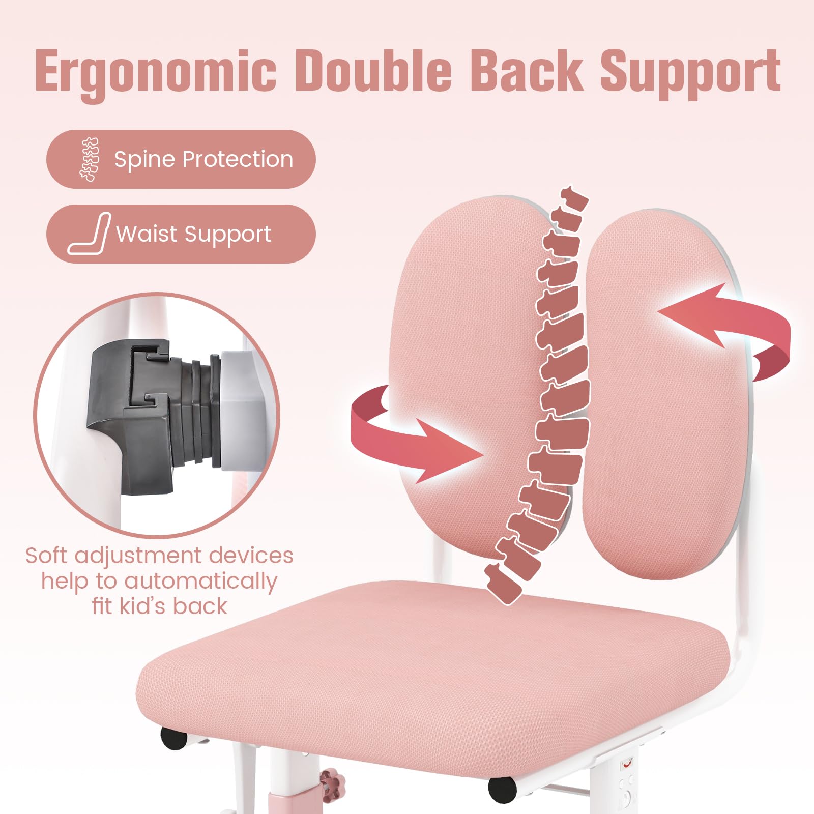 BABY JOY Height-Adjustable Kids Desk Chair, Ergonomic Children Study Chair