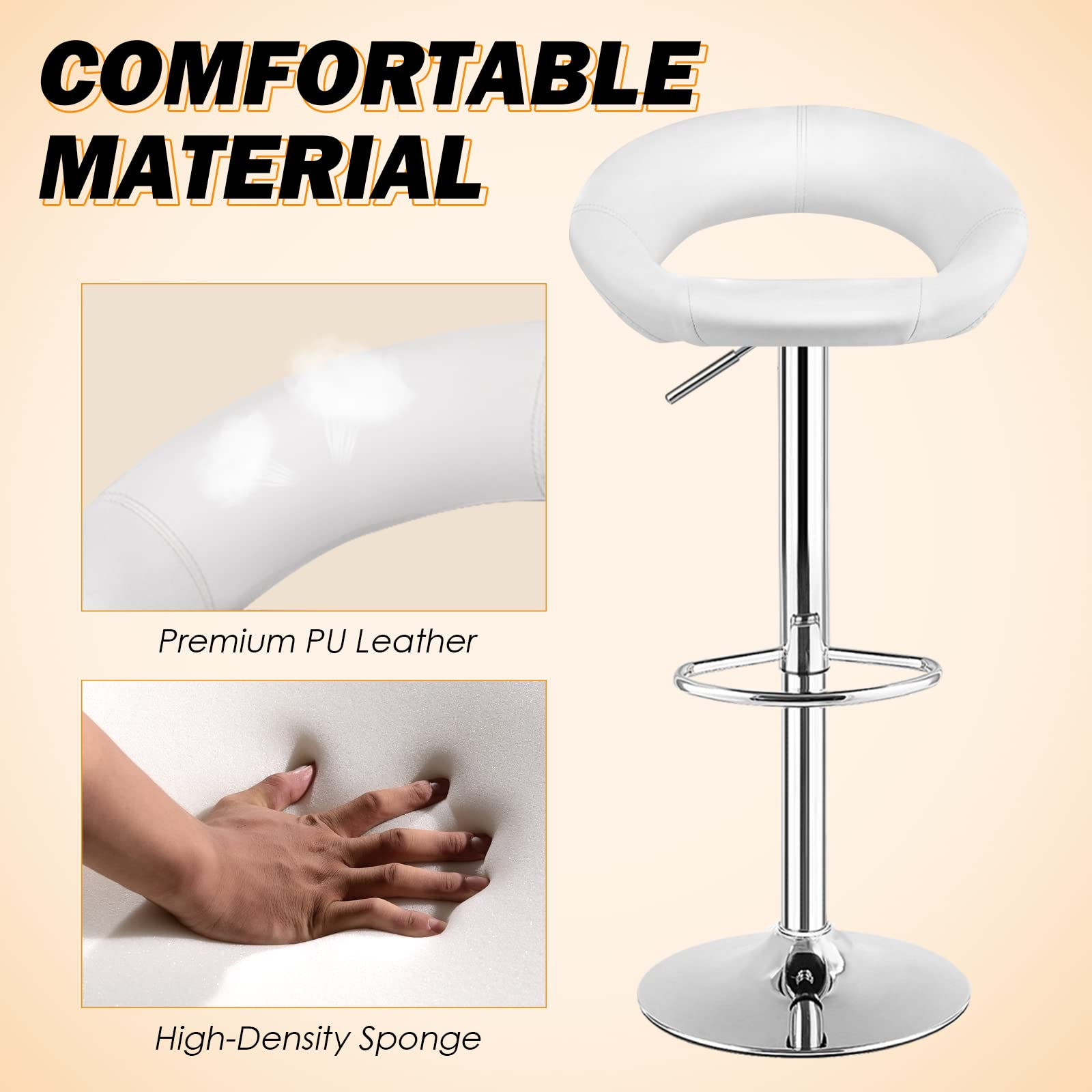 Giantex Bar Stool Set of 2, Height Adjustable & 360° Home Bar Stool w/ Non-Slip Base & Steel Footrest