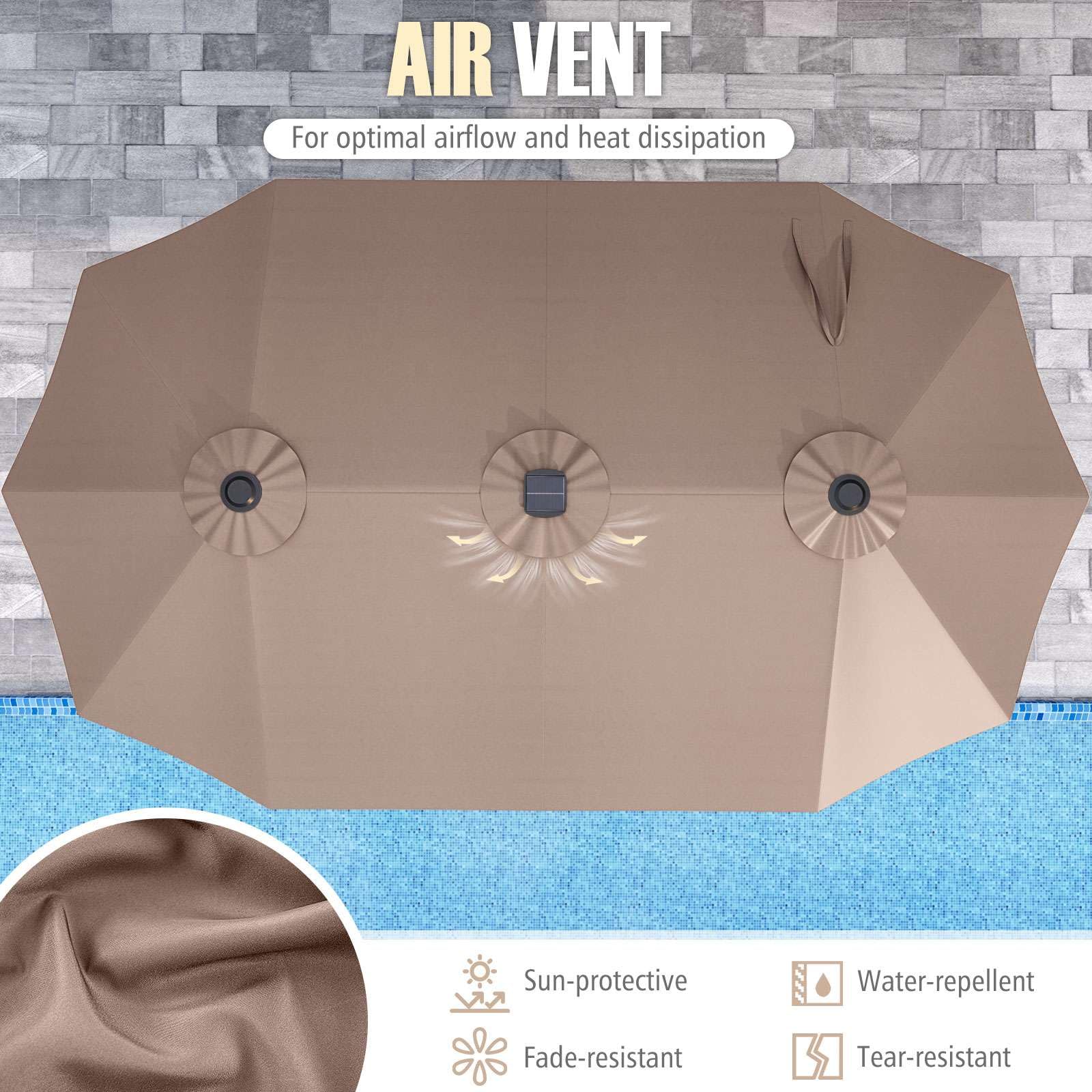 4.7 m Extra-Large Patio Umbrella w/LED Solar Lights