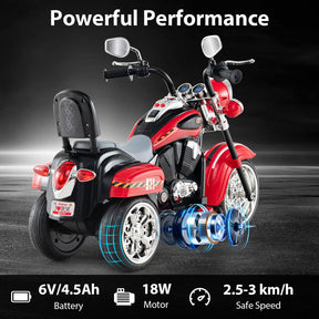 Kids Motorcycle, 6V Battery Powered 3-Wheel Electric Motorcycle for Kids with Headlight & Horn