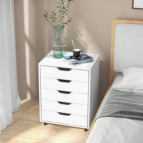 5-Drawer Chest of Drawers Wooden Dresser Chest, Mobile Lateral Filing Cabinet with Wheels