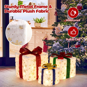Set of 3 Christmas Lighted Gift Boxes, Pre-lit Christmas Decoration with 48 Bright Warm Lights