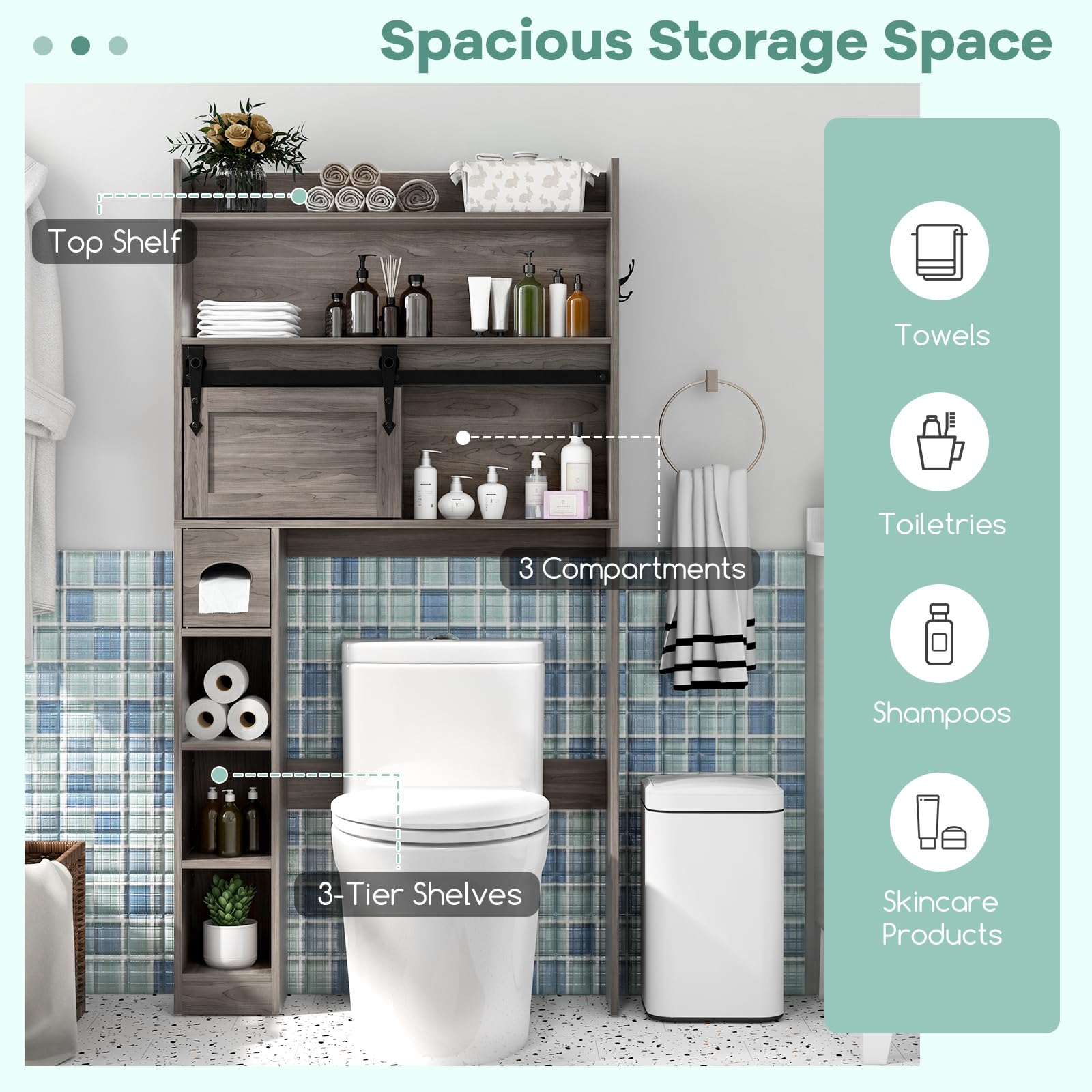 Giantex Over The Toilet Storage Cabinet, Farmhouse Bathroom Organizer