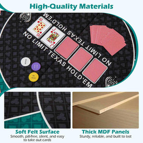 1.2M 6-Player Foldable Poker Table Top, Portable Round Blackjack Board Game Mat w/Carrying Bag