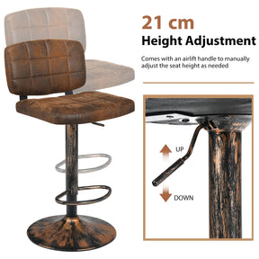 Giantex Set of 2 Barstools, Vintage Leather Bar Stools Swivel Gas Gift Counter Chair, Retro Brown (Set of 2)