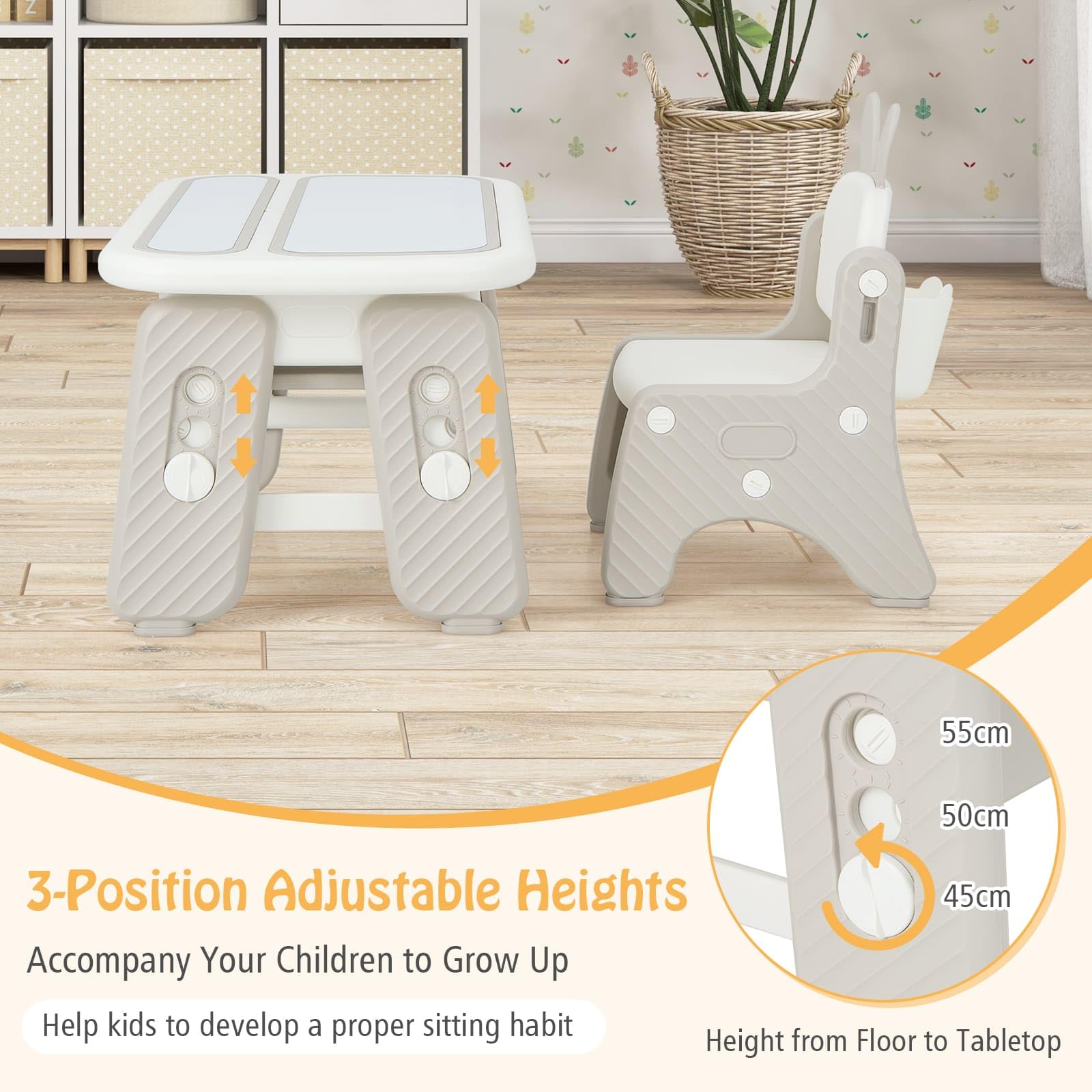 Kids Table & Chair Set, Graffiti Toddlers Art Table & Chair w/Flip-Top Bookshelf