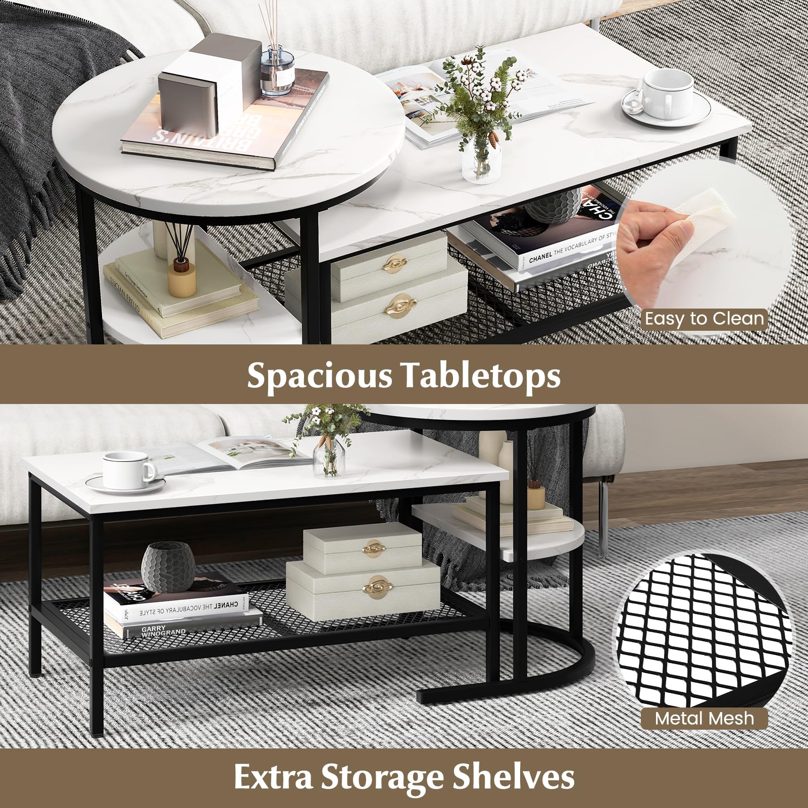 Giantex Nesting Coffee Table Set of 2, Detachable Table Set