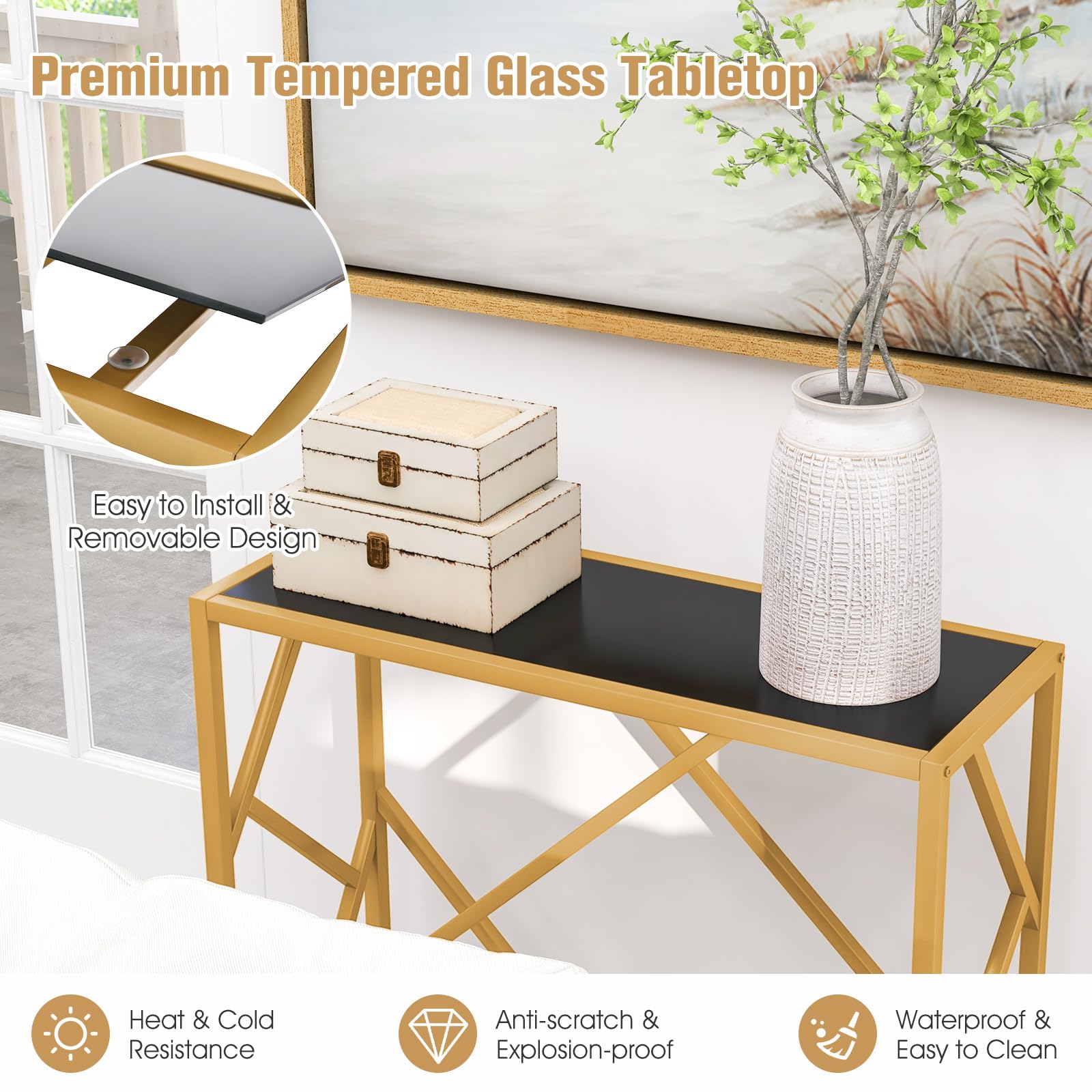 Giantex 80cm Tempered Glasstop Entryway Table, Console Table