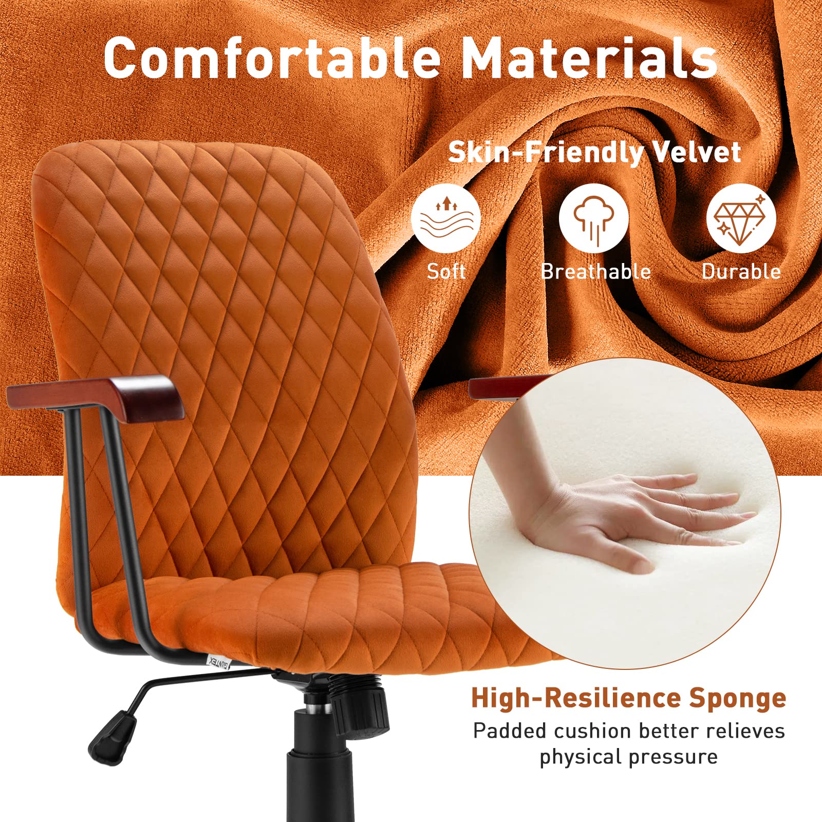 Giantex Retro Mid-Back Office Chair, Swivel Velvet Computer Desk Chair w/Rubber Wood Armrest