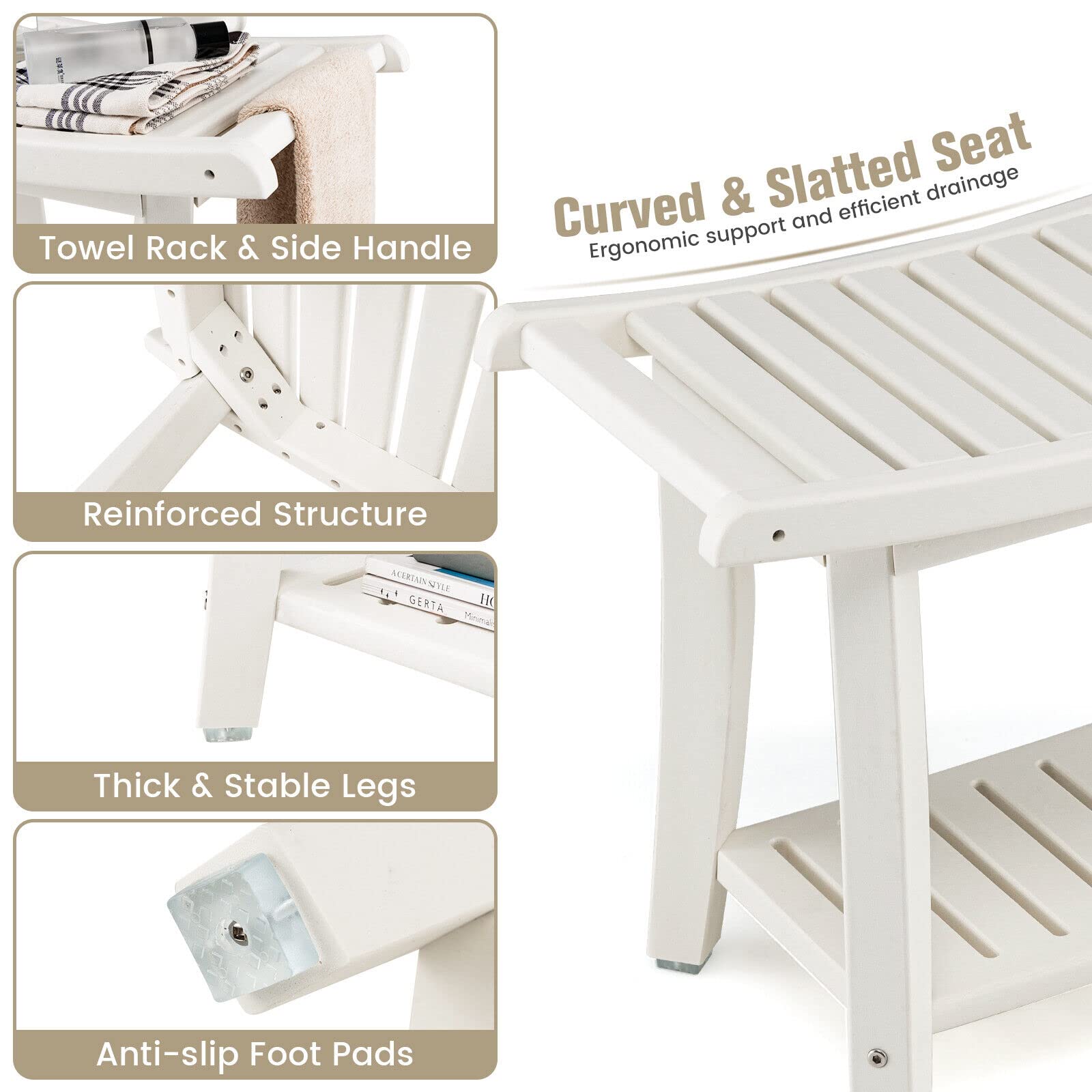 Giantex Shower Bench, Waterproof Bath Spa Shower Stool with Curved Seat